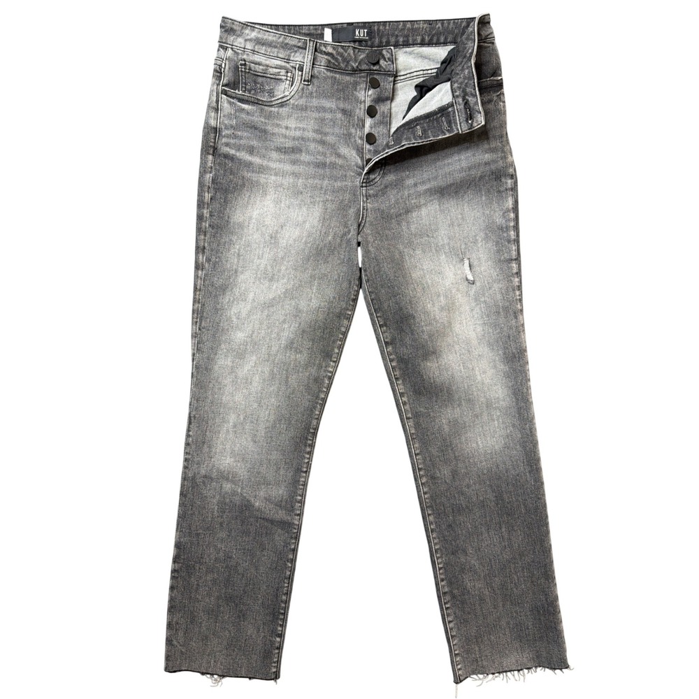 KUT from the Kloth Jeans Womens 12L Rosa Ankle Vintage Straight Grey Raw Hem